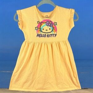 Hello Kitty Soft Peachy Yellow Dress Graphic Print Girls Small 6 Rolled Sleeves